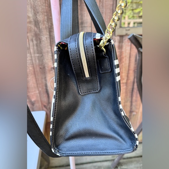 Betsey Johnson Be Mine Stripe Black White Satchel - Picture 4 of 12